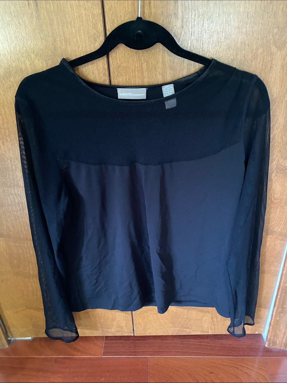 Valerie Stevens Black Sheer-Panel Long Sleeve Top